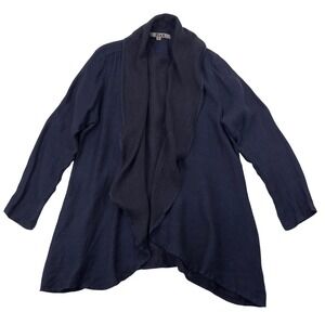 FLAX Linen Navy‎ Lagenlook Sz M Lightweight Duster Cardigan Open Front Waterfall